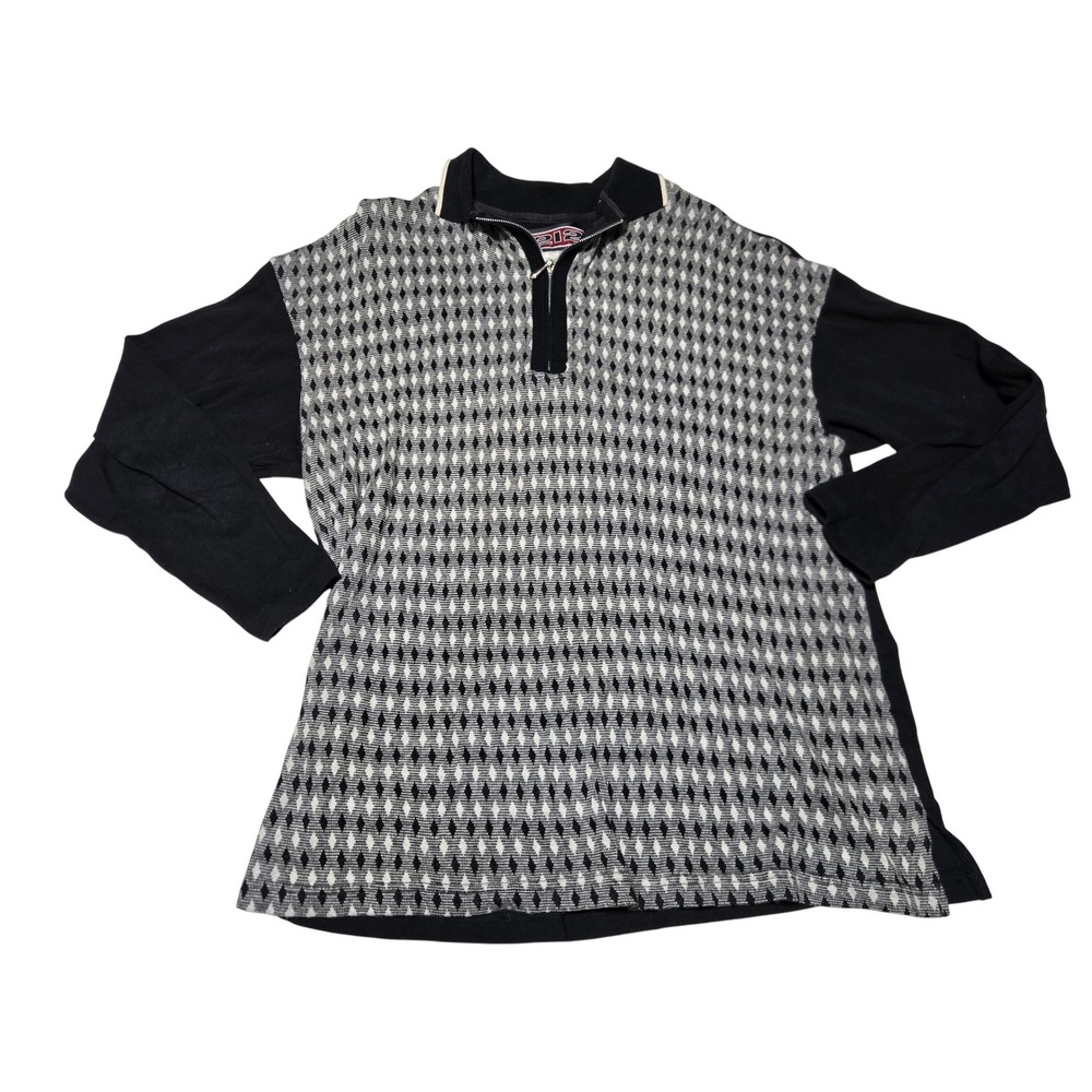 Mens Black White Diamond Pattern Polo Sweater  Long Sleeve Size M‎ Vintage